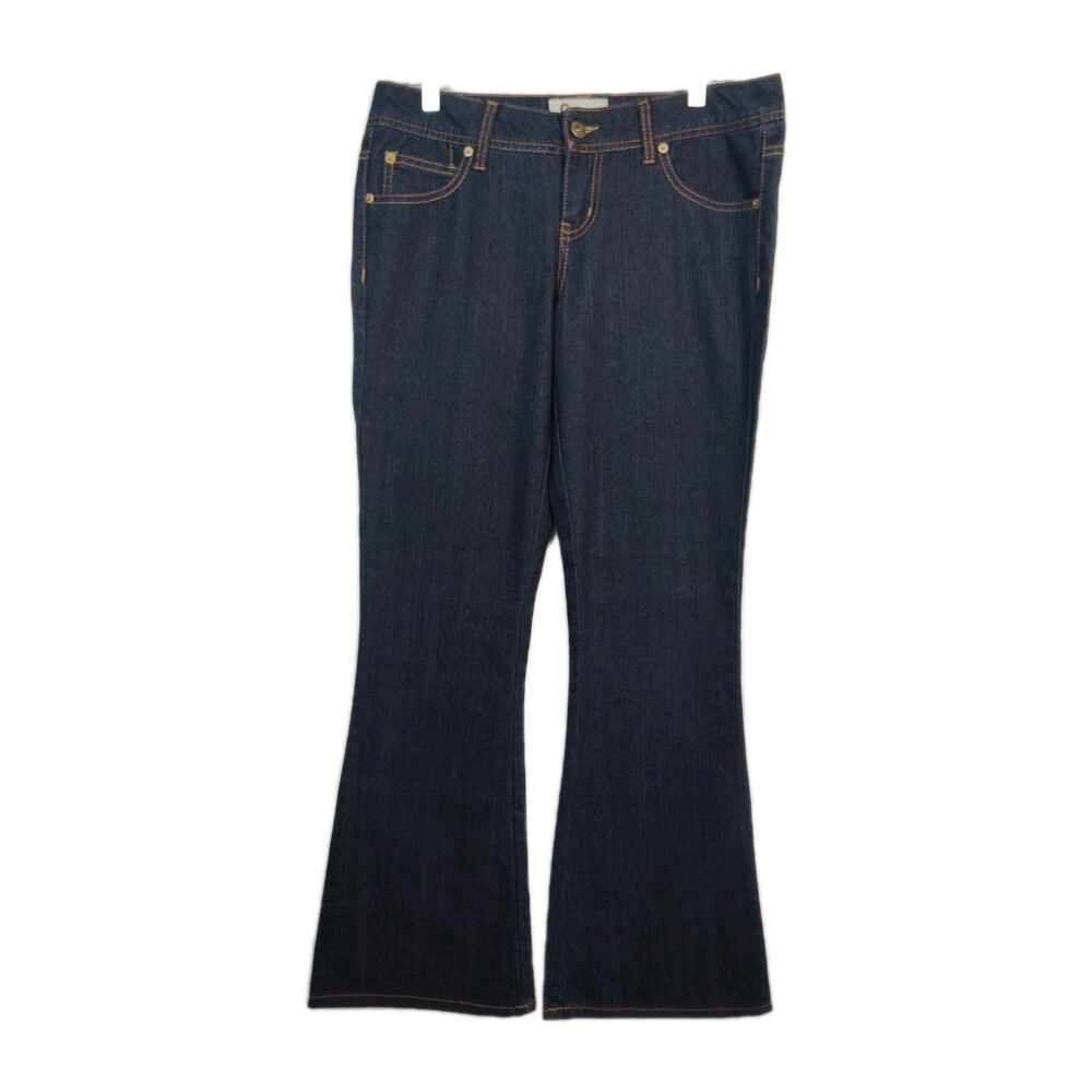 SO women's flare leg jeans, size 9 short, dark wash blue